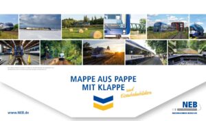 Mappe aus Pappe mit Klappe und Eisenbahnbildern
